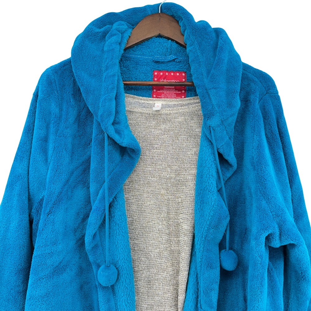 Y2K Xhilaration Teal Fleece Robe and Shimmer Knit Top Lounge Set Blue L/XL Cozy